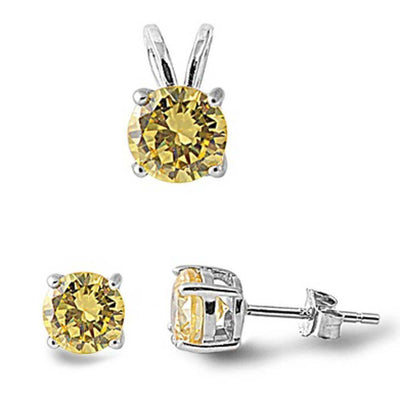Sterling Silver Yellow CZ Earring And Pendant Set