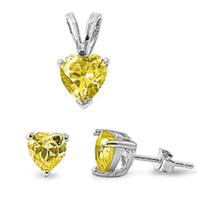 Load image into Gallery viewer, Sterling Silver Yellow Topaz Heart Earring &amp; Pendant SetAnd Length 7x7mm