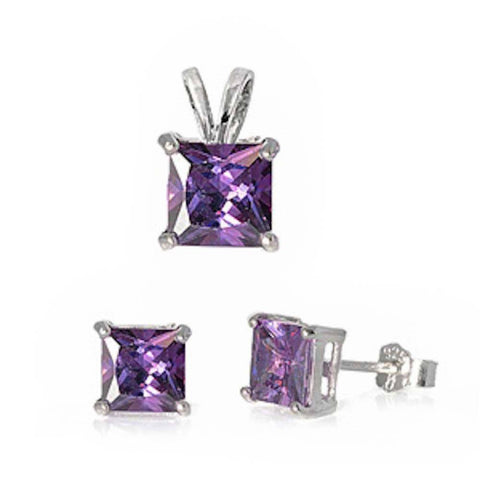 Sterling Silver Amethyst Earrings and Pendant  Set