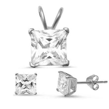 Load image into Gallery viewer, Sterling Silver Clear CZ Earrings And Pendant Set And Pendant Length 8x8mmAnd Earring Thickness 6x6mm