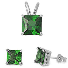 Load image into Gallery viewer, Sterling Silver Emerald Cz Earrings And Pendant Set