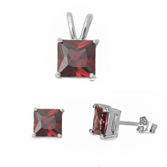 Sterling Silver Red Garnet Earring And Pendant Set