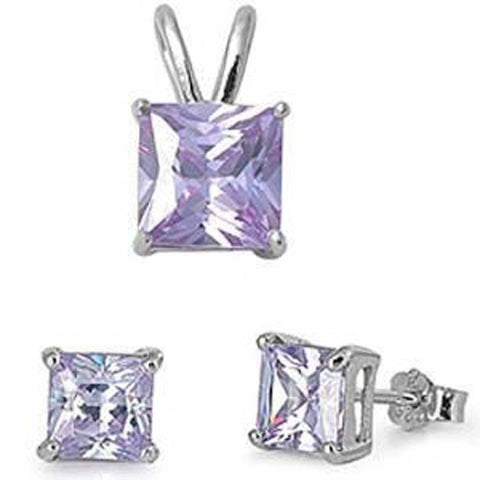 Sterling Silver Lavender Earrings And Pendant Set