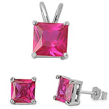 Load image into Gallery viewer, Sterling Silver Ruby Earrings And Pendant Set