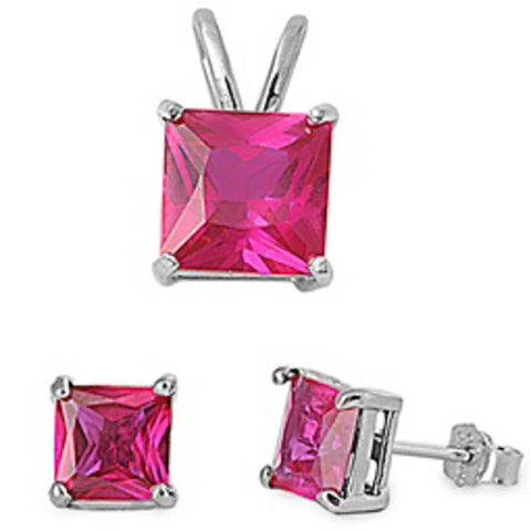 Sterling Silver Ruby Earrings And Pendant Set