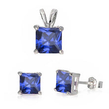 Load image into Gallery viewer, Sterling Silver Simulated Tanzanite Earring And Pendant Set