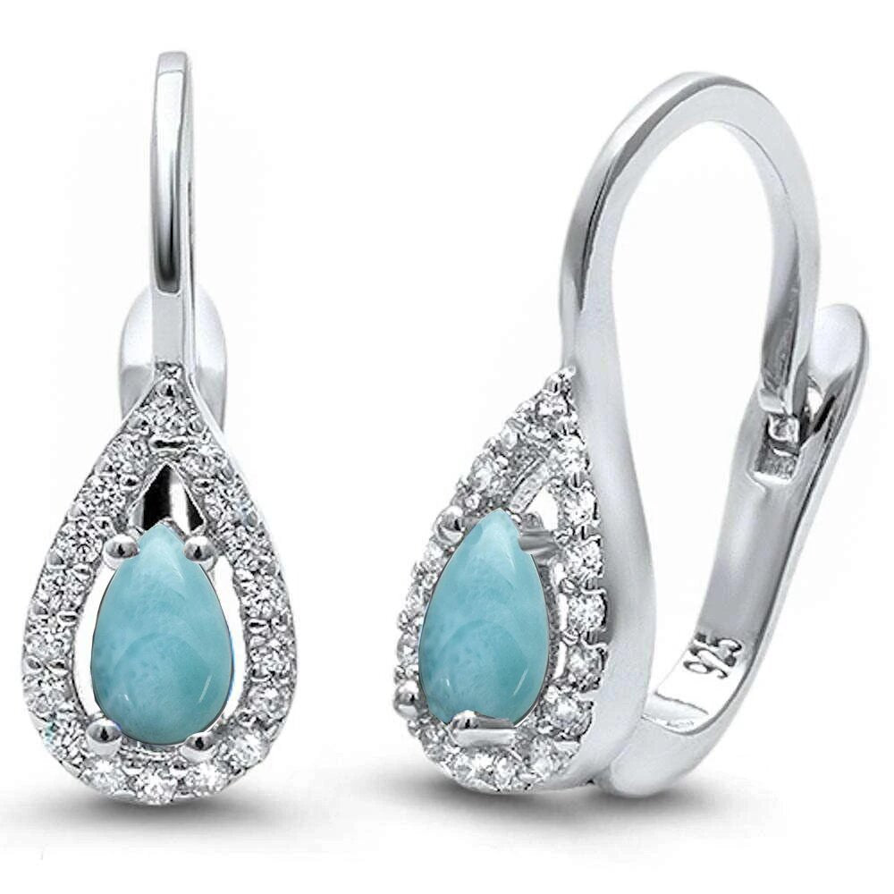 Sterling Silver Larimar and Cubic Zirconia Earrings