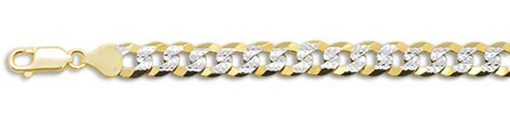 Sterling Silver Solid 180-7.5MM Yellow Gold Plated Flat Pave Curb Chain