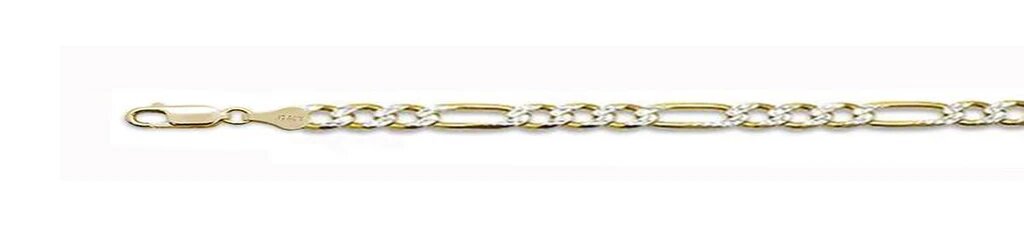 Sterling Silver 080-3mm Solid Yellow Gold Plated Pave Figaro Chain