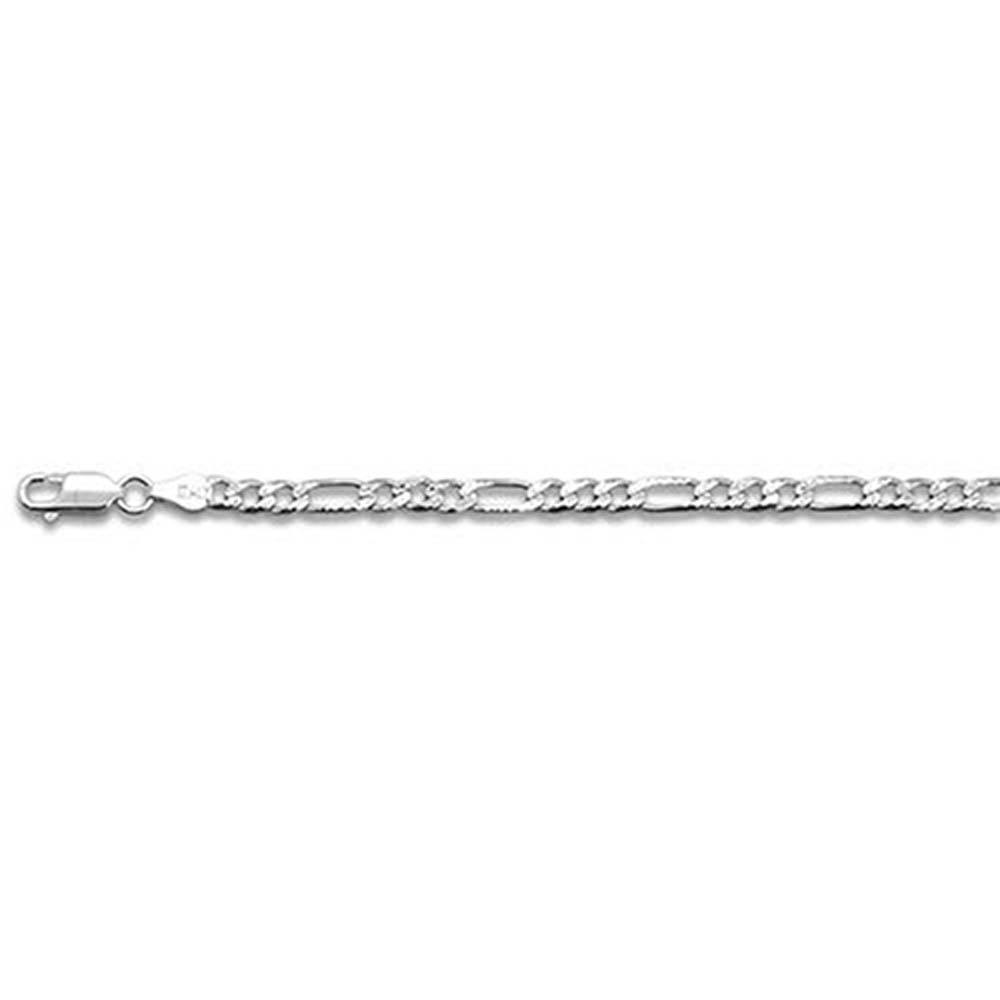 Sterling Silver Pave Figaro 100-4MM Chain with Lobster Clasp