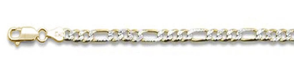 Sterling Silver 120-5MM Solid Yellow Gold Plated Pave Figaro Chain