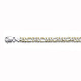 Sterling Silver Yellow Gold Plated Pave 7.2mm Figaro Chain