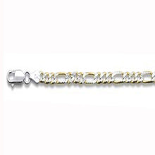 Load image into Gallery viewer, Sterling Silver Yellow Gold Plated Pave 250-10mm Figaro Chain with Lobster Clasp