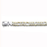 Sterling Silver Yellow Gold Plated Pave 250-10mm Figaro Chain with Lobster Clasp