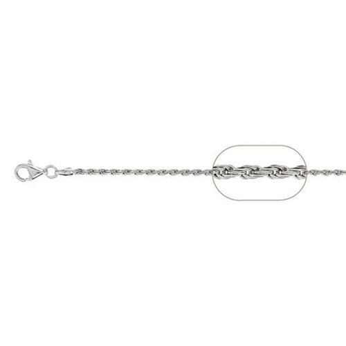 Sterling Silver Rhodium Plated Rope Chain 040-2MM with Lobster Clasp