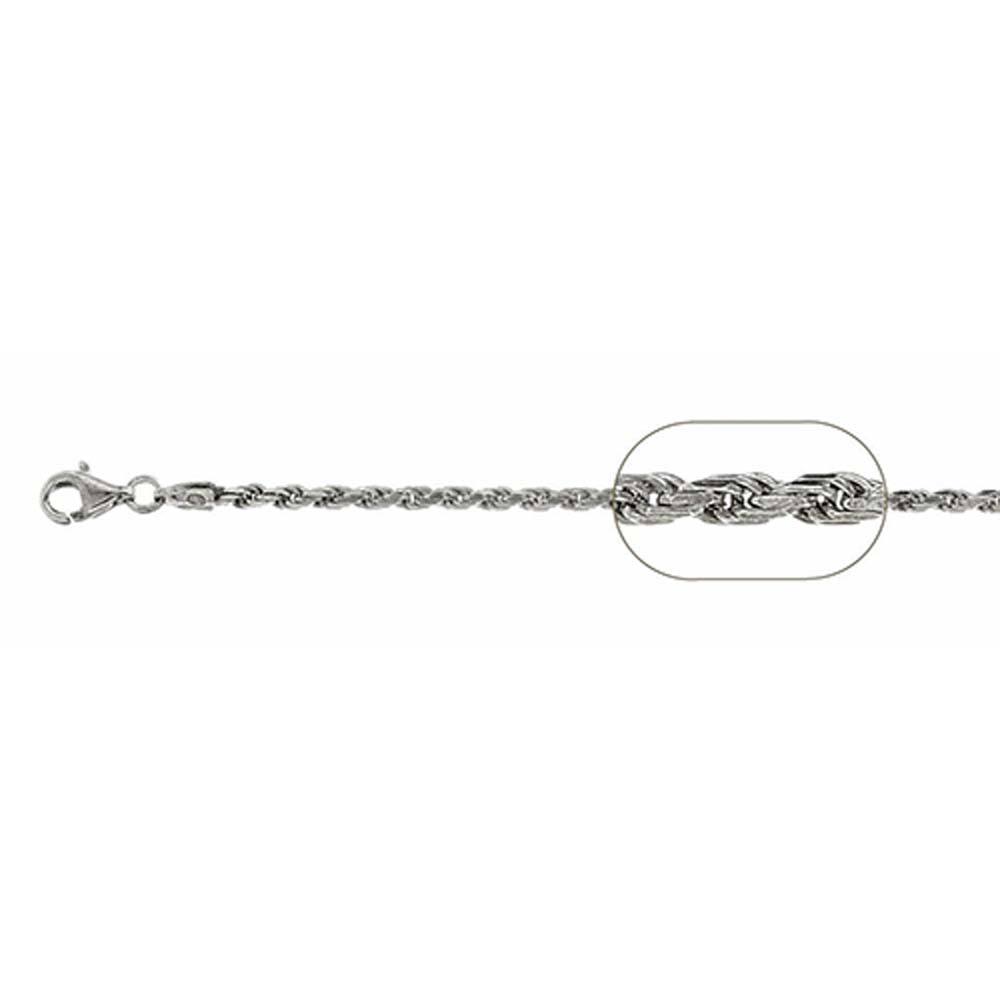 Sterling Silver Solid 050-2.5MM Rhodium Plated Rope Chain