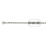 Sterling Silver Solid 050-2.5MM Rhodium Plated Rope Chain