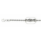 Sterling Silver Solid 070-3.5MM Rhodium Plated Rope Chain 9 inches