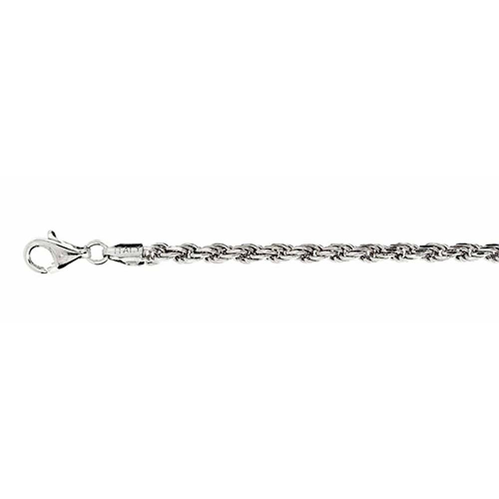 Sterling Silver Solid 080-4MM Rhodium Plated Rope Chain 8 inches
