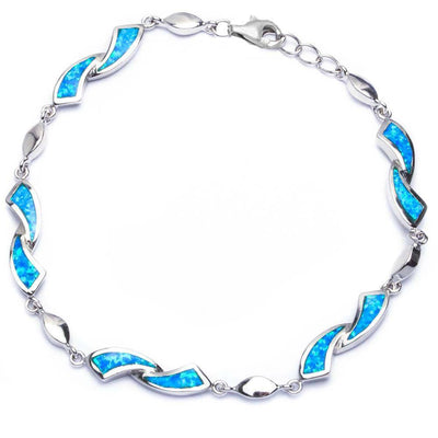 Sterling Silver Blue Fire Opal Bracelet And Length 8inches