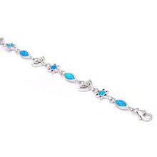 Load image into Gallery viewer, Sterling Silver Lab Created Blue Opal Star Of David Bracelet