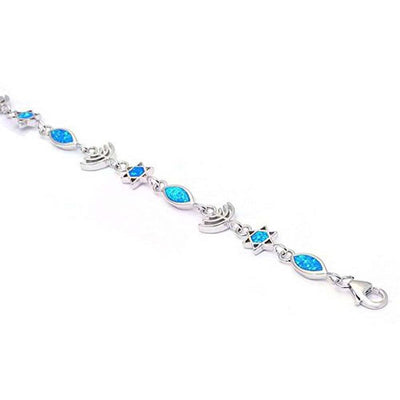 Sterling Silver Lab Created Blue Opal Star Of David Bracelet
