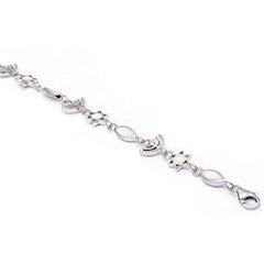 Sterling Silver Lab Created White Opal Star Of David Bracelet