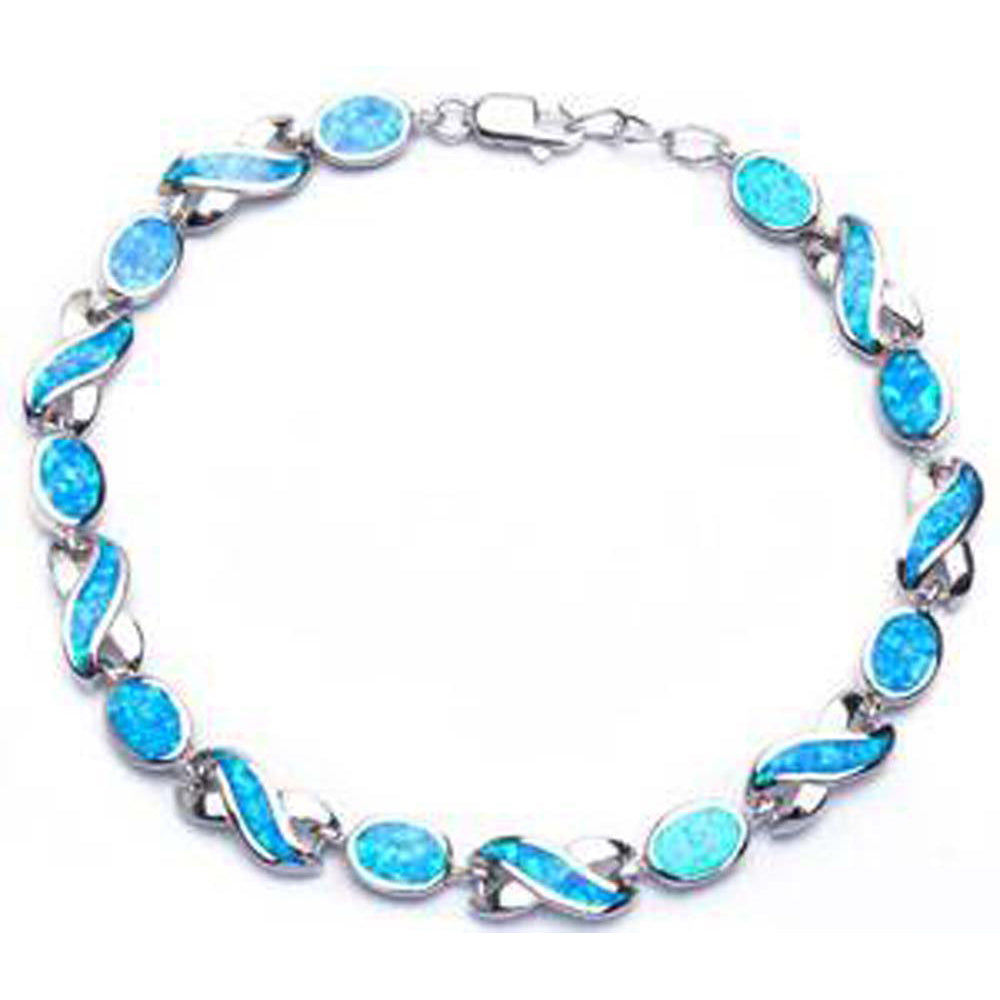 Sterling Silver Beautiful Oval And Infinity Blue Opal BraceletAnd Length 7.5 Inches