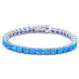Sterling Silver 14.5CT 4 Prong Blue Fire Opal BraceletAnd Length 8inchAnd Width 5mmAnd Thickness 1mm