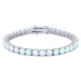 Sterling Silver 14.5CT 4 Prong White Fire Opal BraceletAnd Length 8inchAnd Width 5mmAnd Thickness 1mm