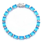 Sterling Silver 17.50ct Radiant Cut Blue Cz Bracelet 7 1/4