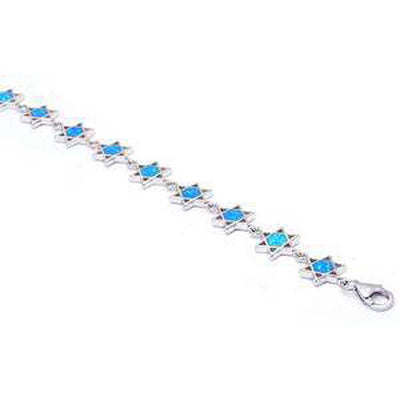 Sterling Silver Blue Opal Star of David BraceletAnd Length 7.5inchAnd Width 11mmAnd Thickness 11mm