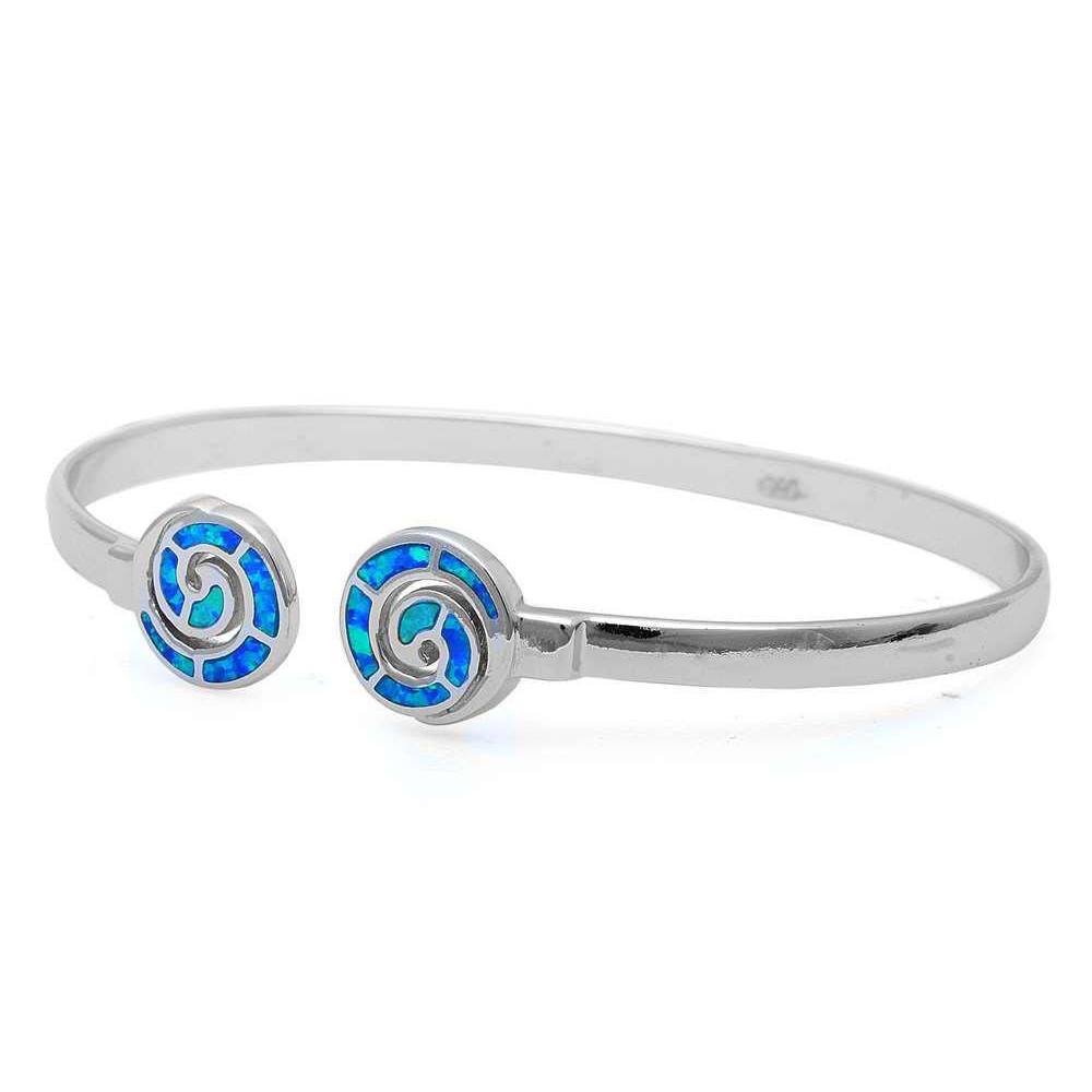 Sterling Silver Blue Opal Spiral Bangle BraceletAnd Width 11mmAnd Length 10inch