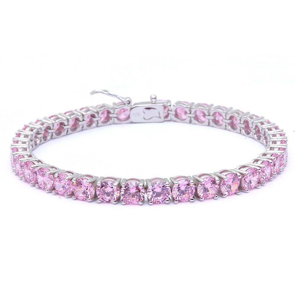 Sterling Silver 14.5CT Round Pink Cubic Zirconia Bracelet