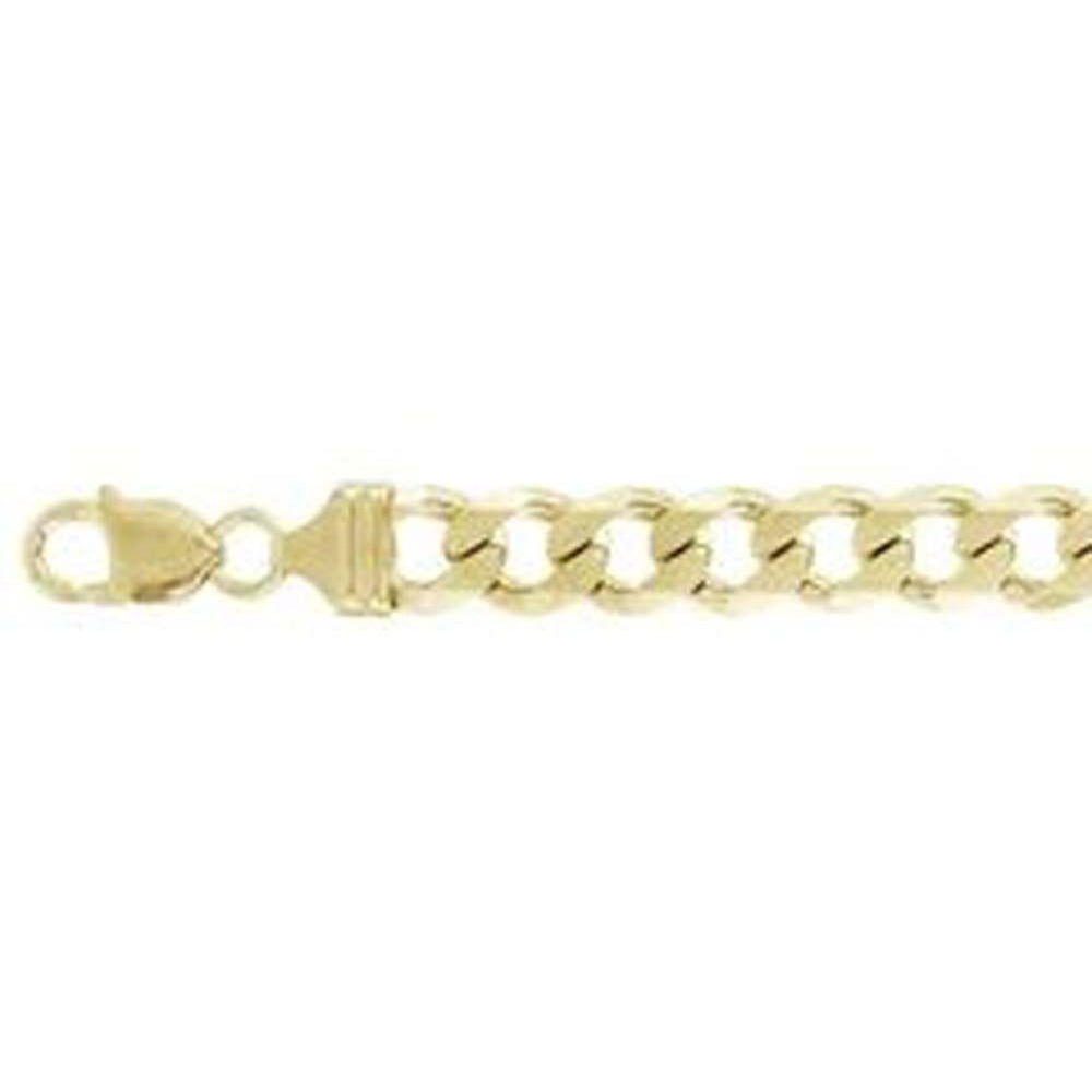 Sterling Silver Solid 250-11MM Yellow Gold Plated Flat Curb Chain