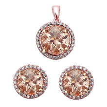 Load image into Gallery viewer, Sterling Silver Halo Simulated Morganite .925 Earrings And Pendant SetAnd Width 19.05mmAnd Thickness 12.7mm