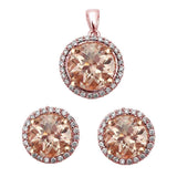 Sterling Silver Halo Simulated Morganite .925 Earrings And Pendant SetAnd Width 19.05mmAnd Thickness 12.7mm