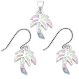 Sterling Silver Lab Created White Opal Palm Tree .925 Earrings And Pendant SetAnd Thickness 12.7mm