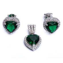 Load image into Gallery viewer, Sterling Silver 5.50ct Emerald &amp; Cz Heart Pendant Jewelry SetAnd Length 11mm