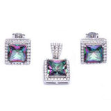 Sterling Silver 9.50ct Princess Cut Rainbow Topaz & Cz Earring and Pendant Jewelry setAndLength 0.75