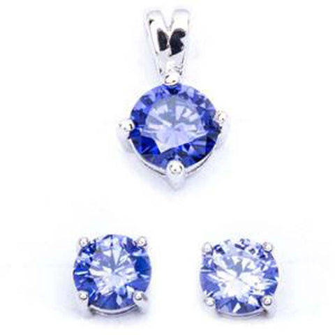 Sterling Silver Round Tanzanite Earring And Pendant Jewellery SetAnd Thickness 7x 67mm