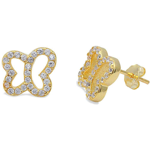 Sterling Silver Yellow Gold Plated Cz Butterfly EarringAnd Thickness 9.5x 10mmAnd Weight 2.2 grams