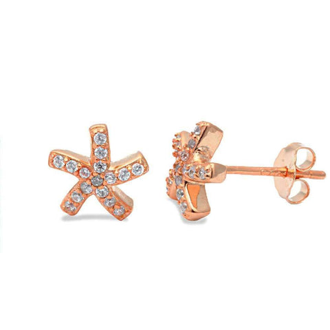 Sterling Silver Rose Gold Plated Cz Starfish EarringAnd Thickness 8mm