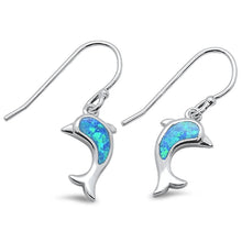 Load image into Gallery viewer, Sterling Silver Blue Opal Dolphine Dangle Earrings