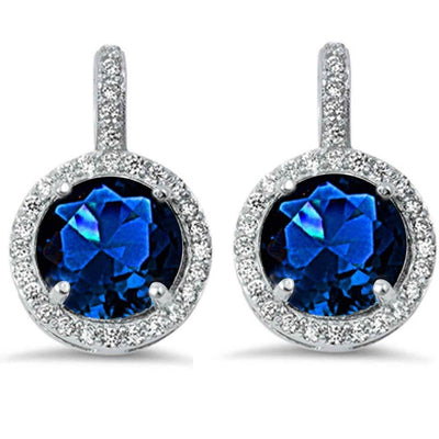 Sterling Silver Halo Blue Sapphire & Cubic Zirconia Earring