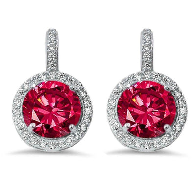 Sterling Silver Halo Ruby Cubic Zirconia Earring