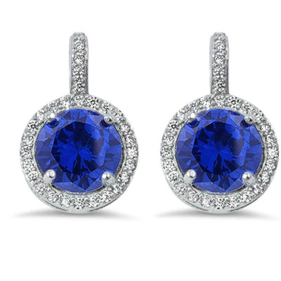 Sterling Silver Halo Tanzanite & Cubic Zirconia Earring
