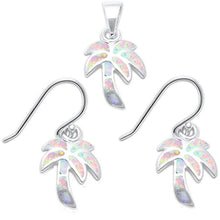 Load image into Gallery viewer, Sterling Silver Lab Created White Opal Palm Tree Earrings and Pendant Set