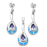 Sterling Silver Lab Created Blue Opal and Tanzanite Earrings and Pendant Set