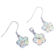Load image into Gallery viewer, Sterling Silver White Fire Opal Plumeria Pendant and Earrings Set